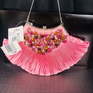 Badgley Mischka small pink silk handbag with crystals
